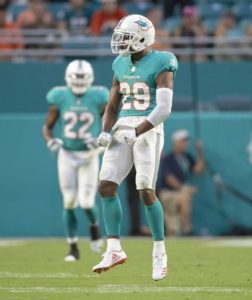 Dolphins DB Minkah Fitzpatrick Celebrates a defensive stop.